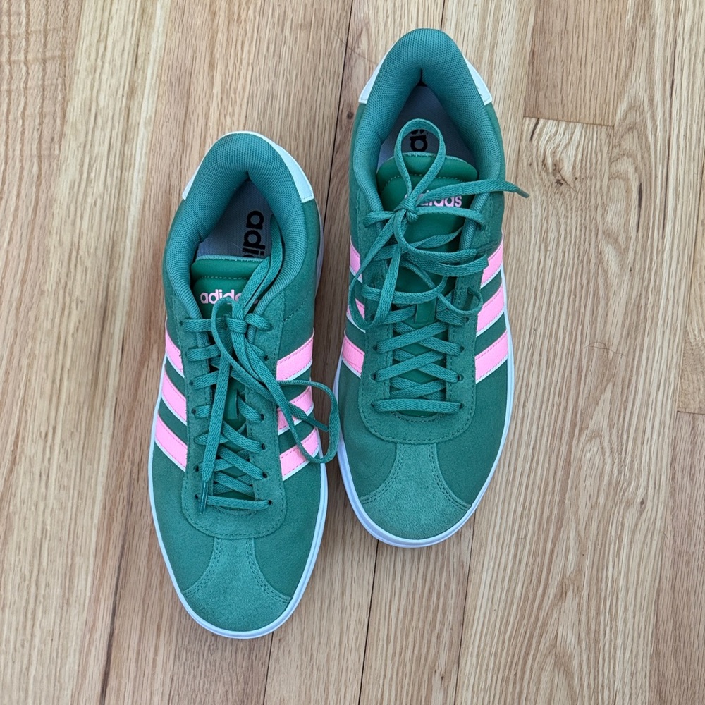 Adidas Forest Green with Pink Stripes Sneakers